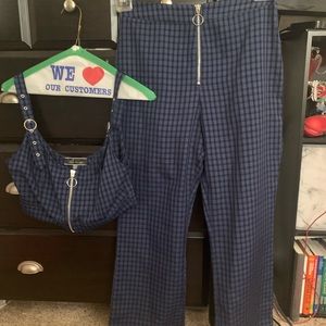 Black and Blue Checkered Two Piece